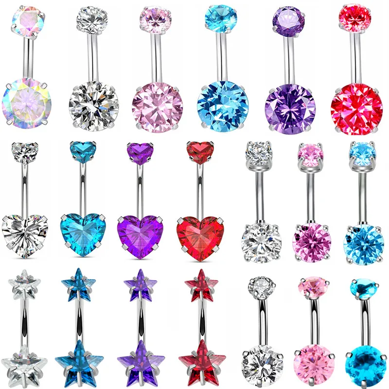 

Gofei Brand 1/2piece Crystal Belly Button Piercing 14g Zircon Heart Cute Piercing Jewelry Shiny Navel Bar Cartilage Earring