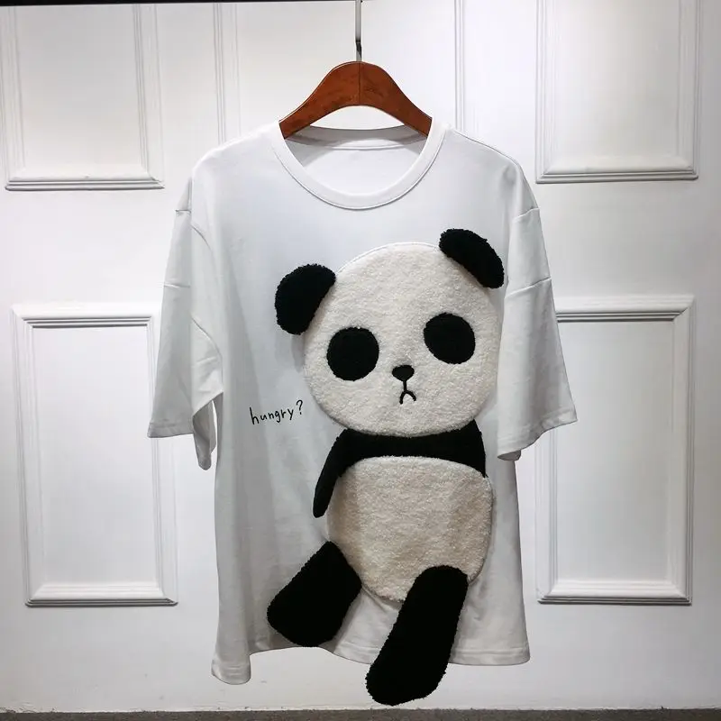 Новинка лета 2021 хлопковая футболка с коротким рукавом и рисунком панды женский