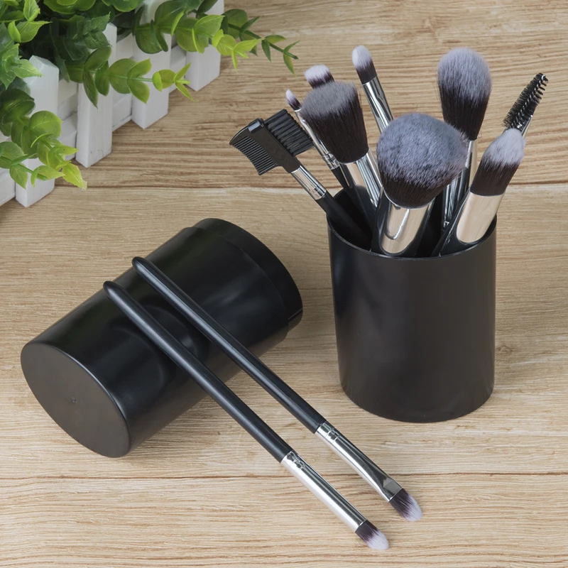

12pcs Face Powder Contour Blush Eyebrow Brush Comb Eyelash Brush Pincel Maquiagem with Cylinder Case Black Makeup Brushes Set