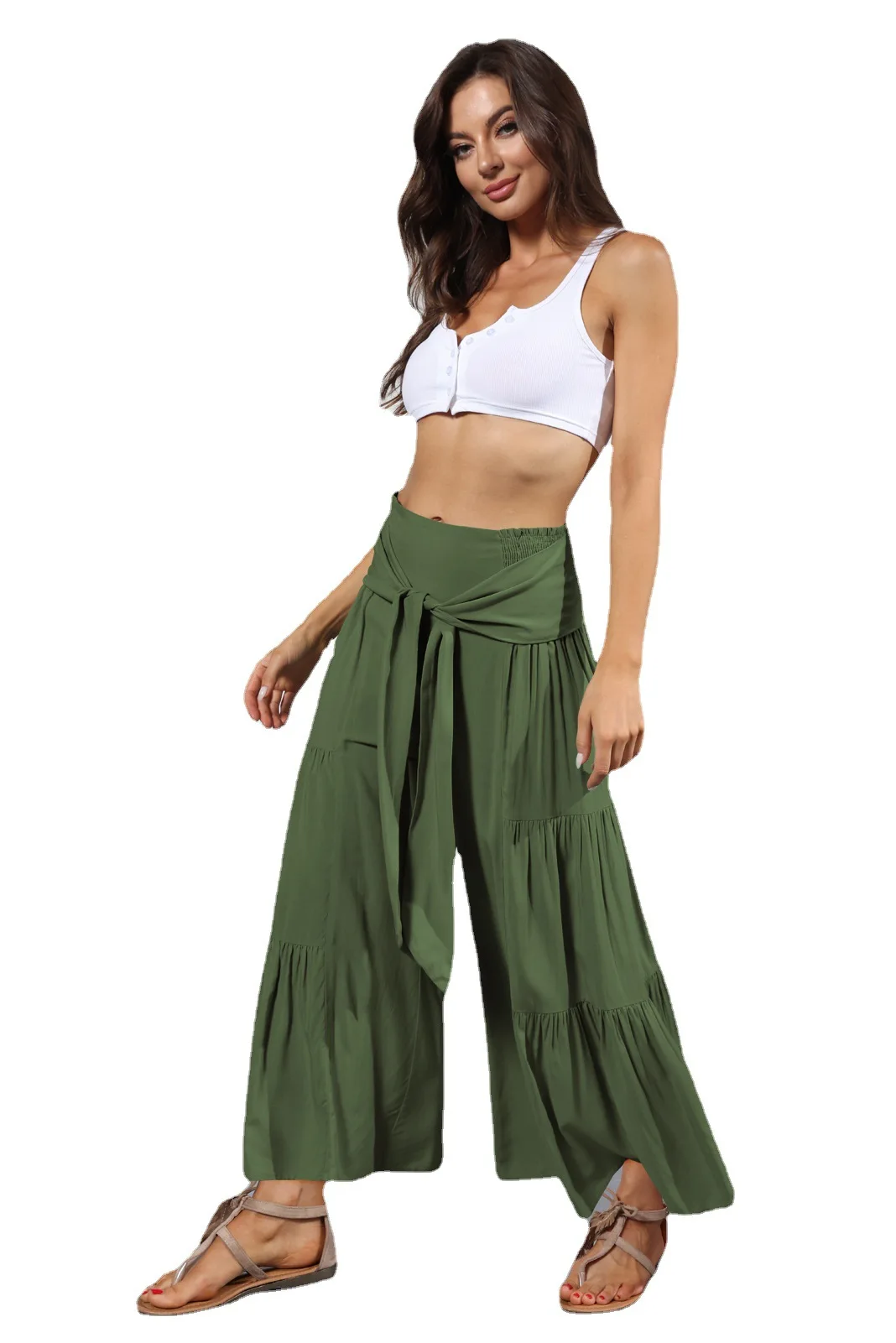 Summer Women's Hot Pants Straps Casual Women's Wide-leg Pants All-match Loose Nine-point Big Flared Pants Pantalon Verano Mujer