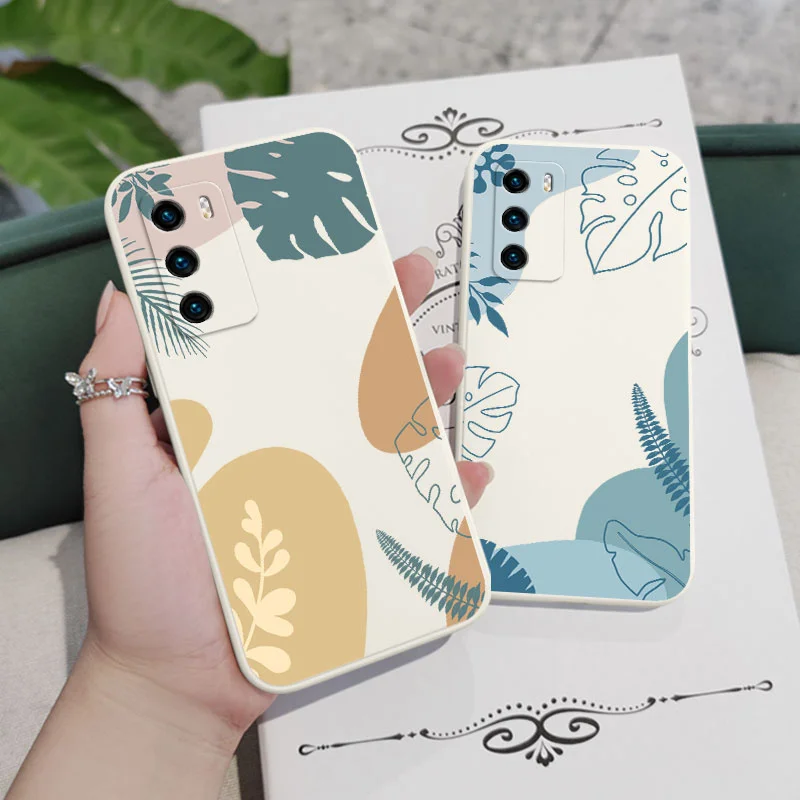 

Fresh Leaves Phone Case For Huawei P40 P50 P30 P20 Pro Lite Nova 5t Y7A Mate 40 30 20 Pro Lite Liquid Silicone Cover