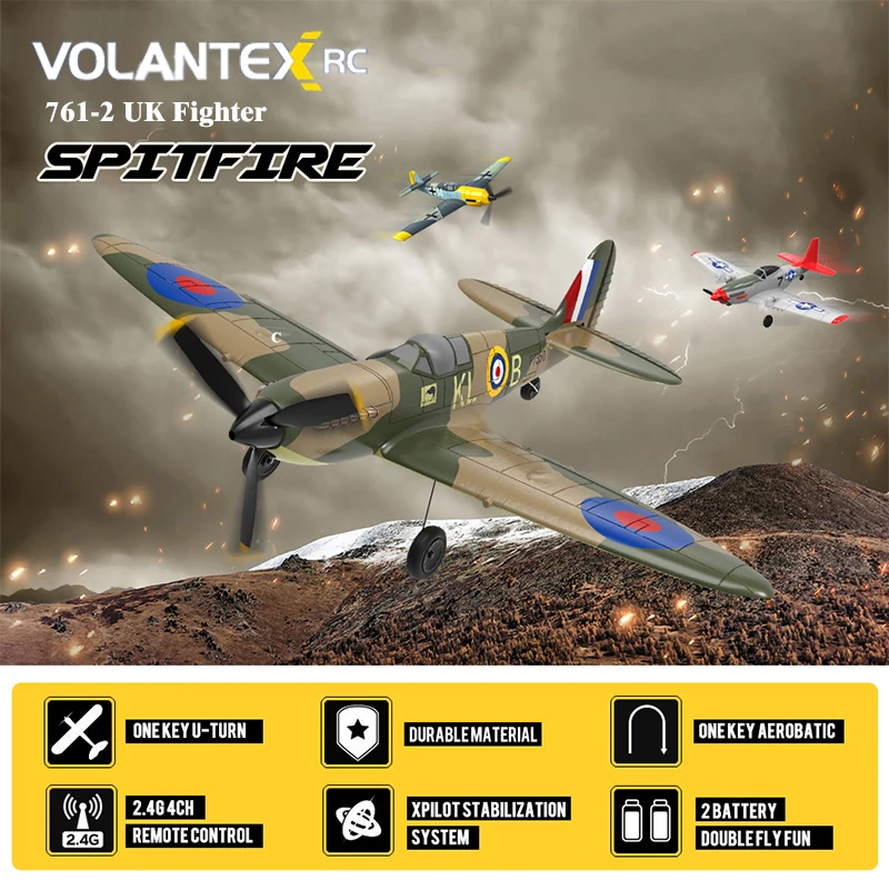 

New UK Spitfire RC Airplane 2.4G 4CH Remote Control Plane EPP 400mm Wingspan 6-Axis 761-12 Spitfire RC Warbird Mini Plane RTF
