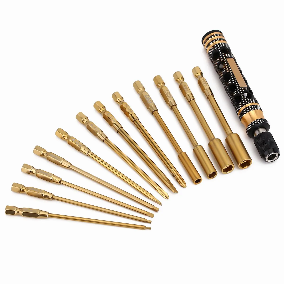 

12 in 1 Titanium Plating Hardened 6.35mm Hex Phillips Screw Nut Slotted Screwdriver for RC Airplane Aircraft Drone Repair Tool