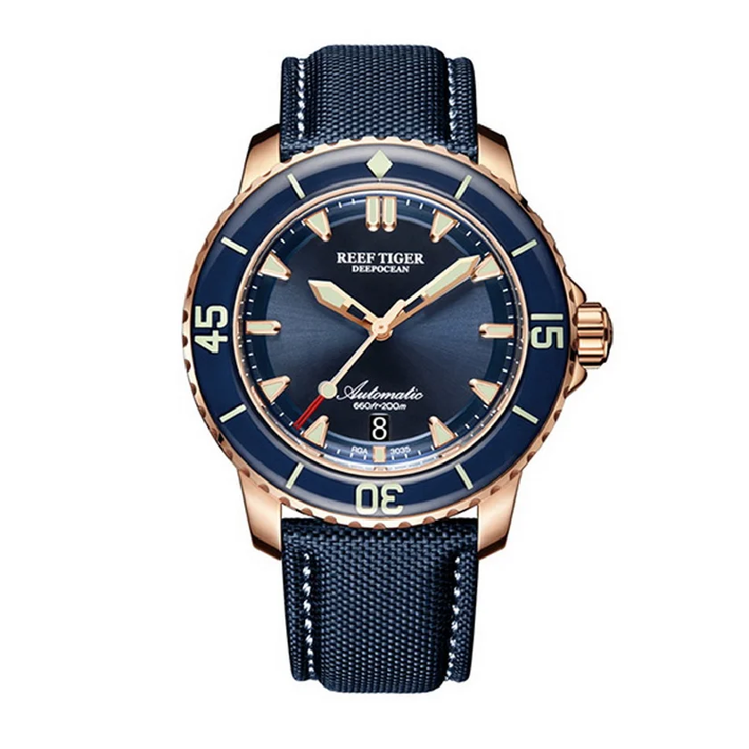 

Reef Tiger Men Dive Watch, Mens Automatic Watch Luxury 200M Waterproof Luminous Mechanical Wristwatch Sapphire Chronograph Bezel