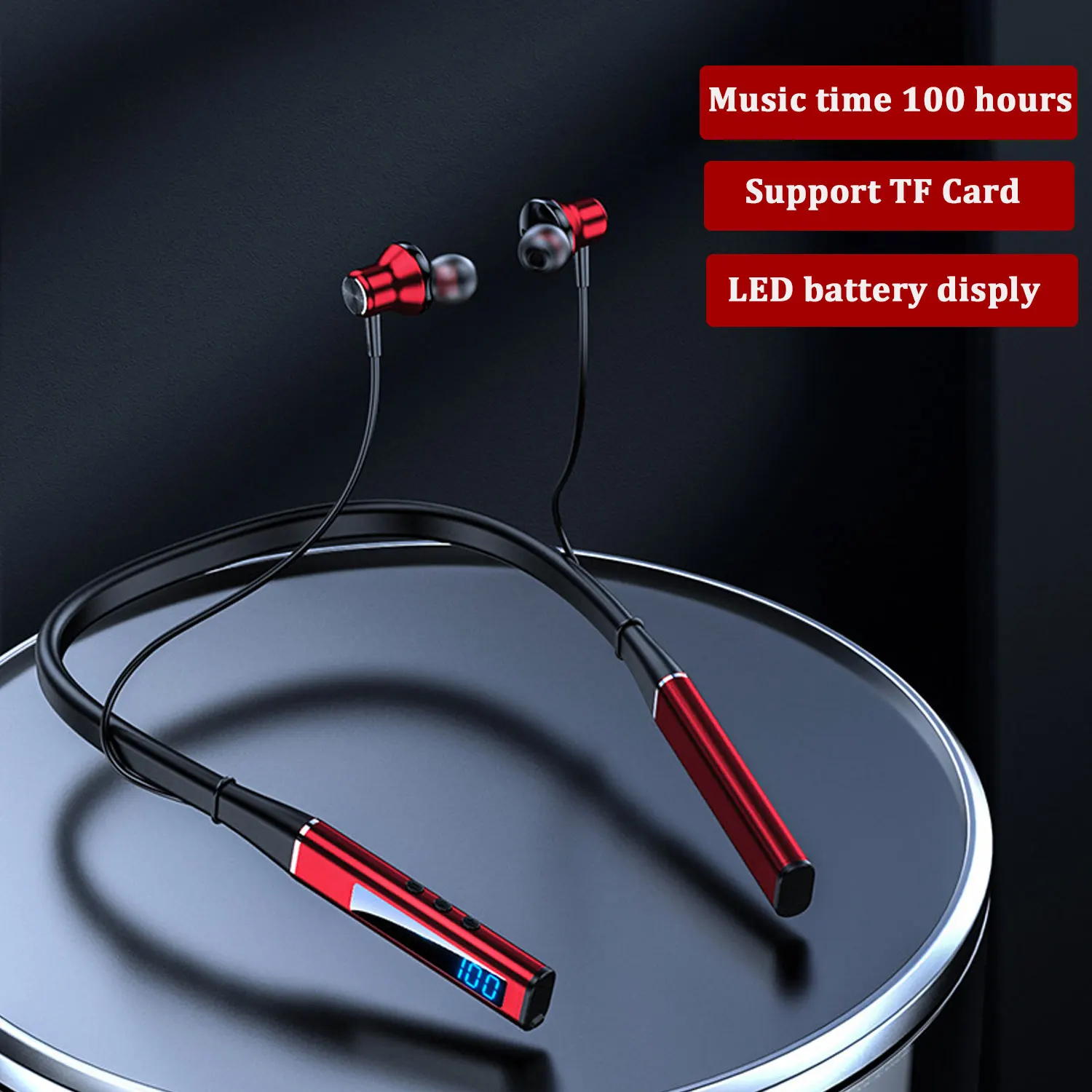 Беспроводные наушники Bluetooth с микрофоном на 100 часов воспроизведения для спорта Auriculares Sport Headset для Apple Samsung с шеей наушников и TF-картой.