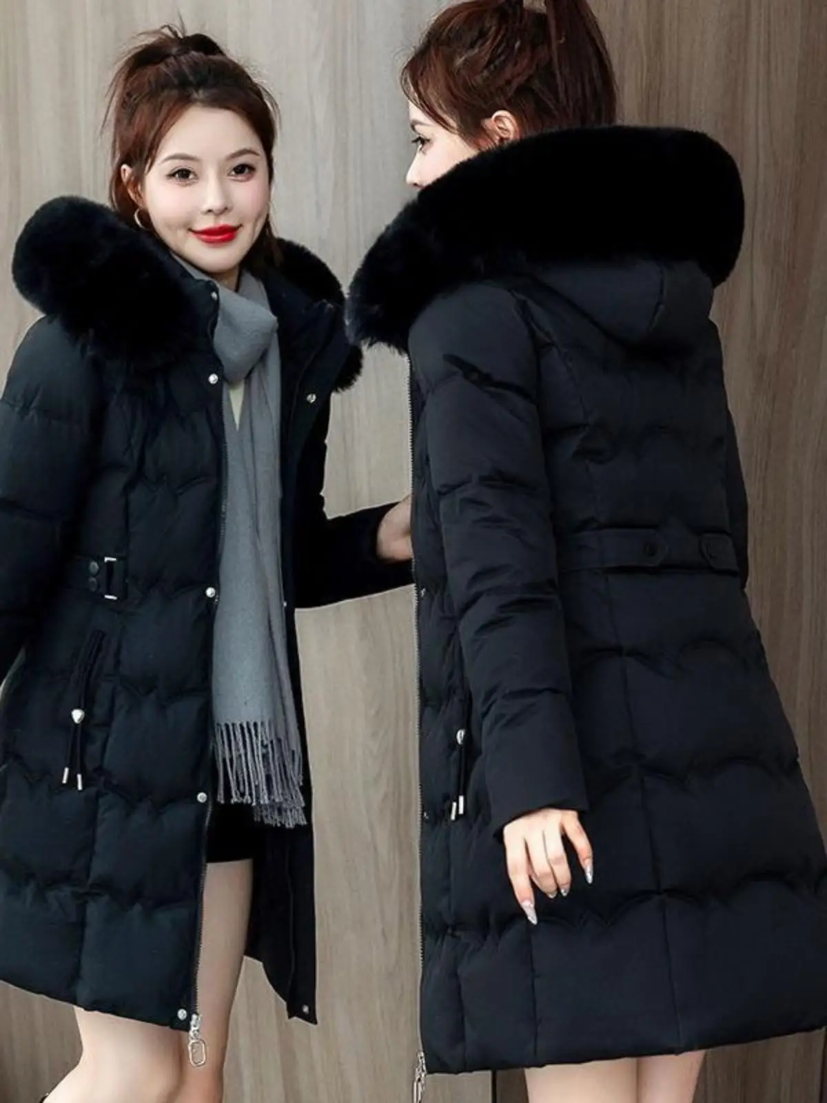 Winter New Korean Sle Big Fur Collar Cotton-Padded Coat Women Mid-Length Slim fit Cotton-padded jacket Thickened Slimming C...