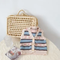 2022 autumn baby girl infant children 0 2 years old cardigan cotton yarn knitted love striped all match baby sweater vest coat