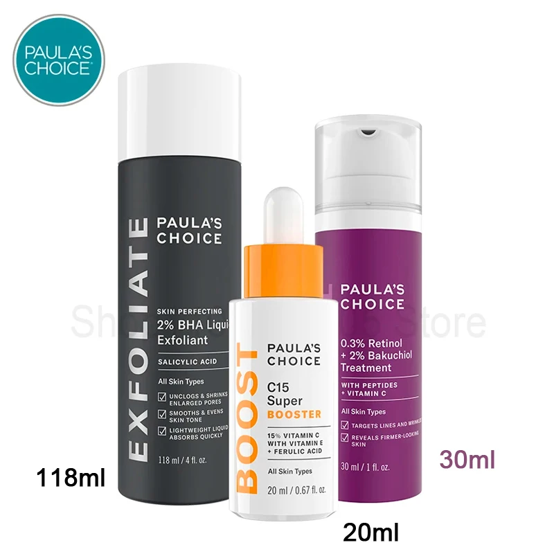 

Paula‘s Choice Skin Care 2% BHA DUO Serum C15 Super Booster Vitamin C E Brightening Serum /CLINICAL 0.3% Retinol + 2% Bakuchiol