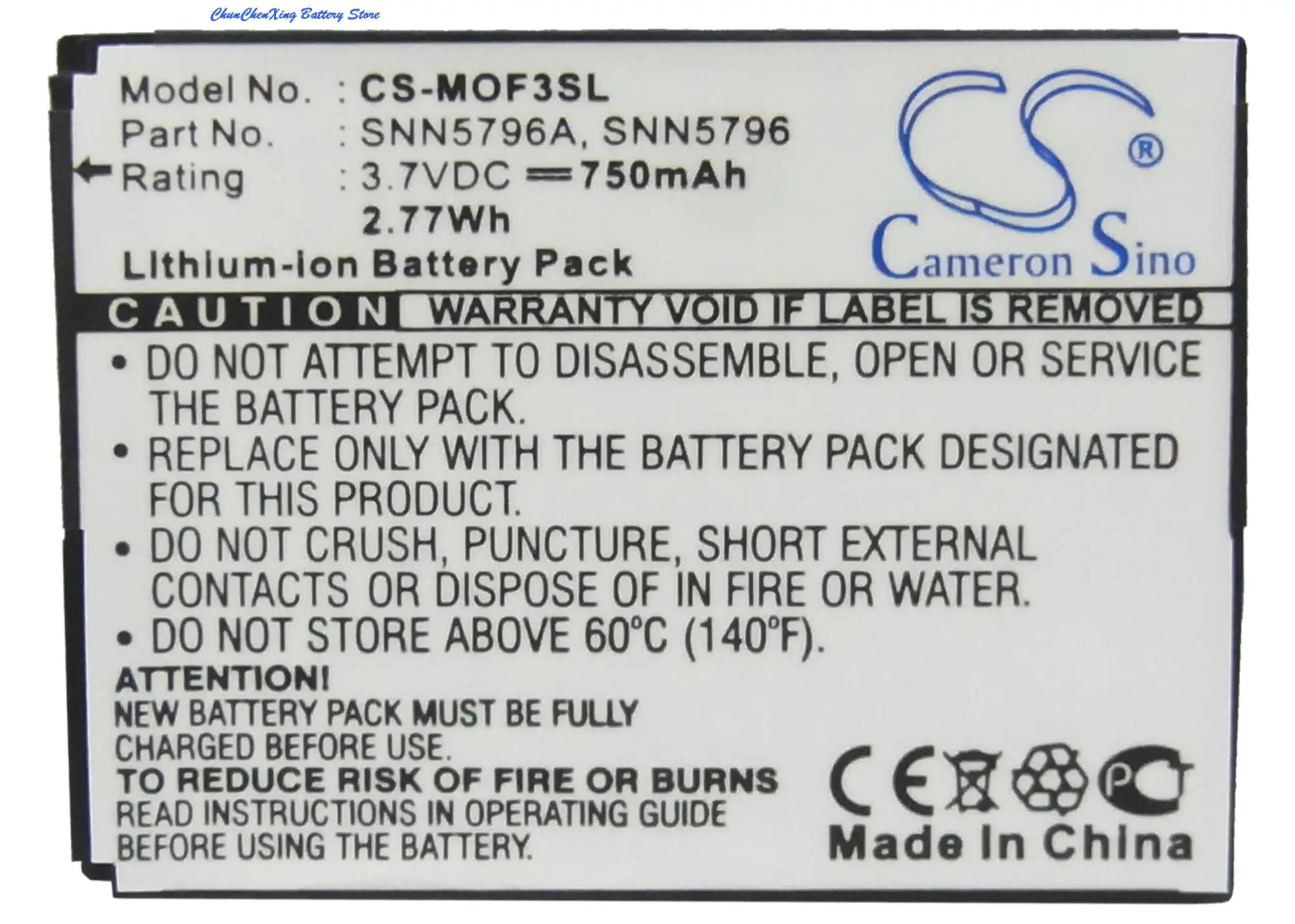 

Cameron Sino 750mAh Battery BD50, SNN5796, SNN5796A for Motorola EM25, EM325, F3, F3C
