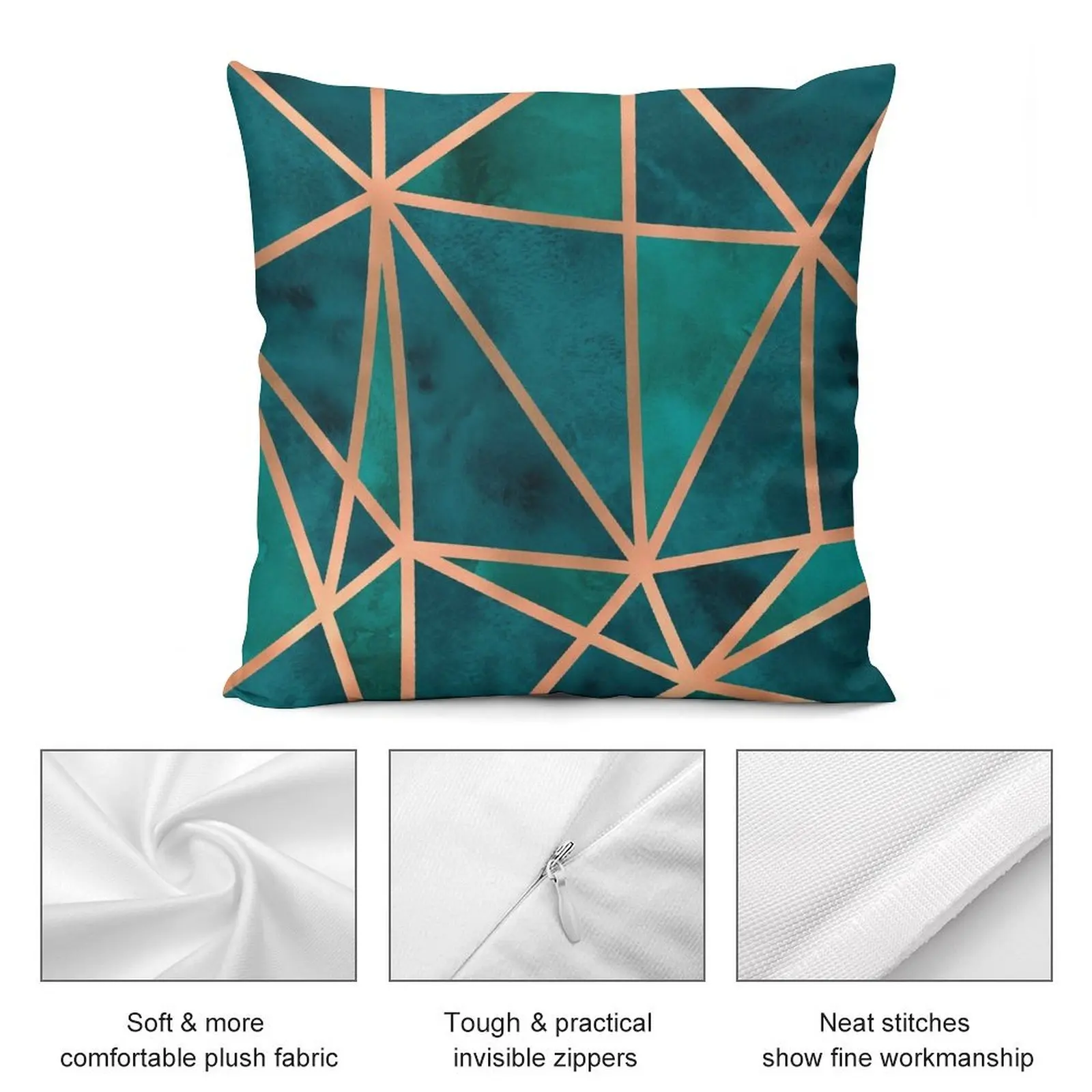 Медная и изумрудная Подушка геометрического дизайна декоративная подушка