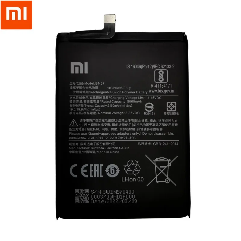 2022 100 original xiao mi bn57 bn61 6000mah phone battery for xiaomi pocophone x3 poco x3 pro replacement batteries tool free global shipping