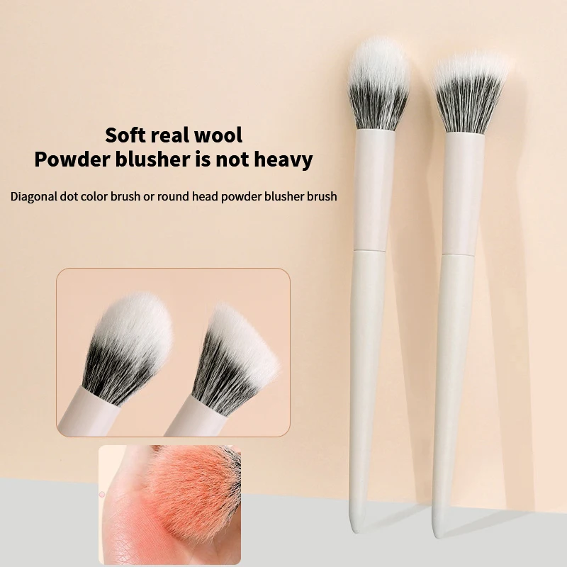 

1 Pcs Double Layer Wool Loose Powder Slant Head Soft Blush Brush Fluffy Partial Highlight Makeup Brush Cosmetic Tools