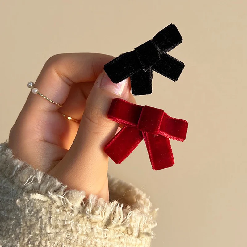 

2Pcs Velvet Bow Hair Clip Bowknot Cross Ribbon Side Clips Barrettes Fashion Black Red Bow Hairpins Headwear Hair Accessories