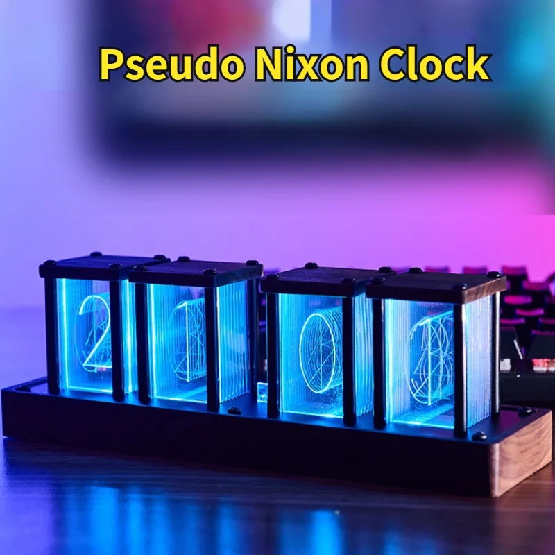 

RGB Glow Clock Quasi Glow Tube Clock Assembly Free LED Digital Alarm Clock Timer Walnut New Product