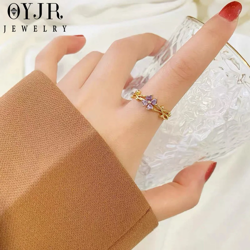 

OYJR Vintage Flower Rings Adjustable Opening Korean Fashion for Women Sweet Cute Finger Ring Proposal Wedding Fine Jewelry Gift