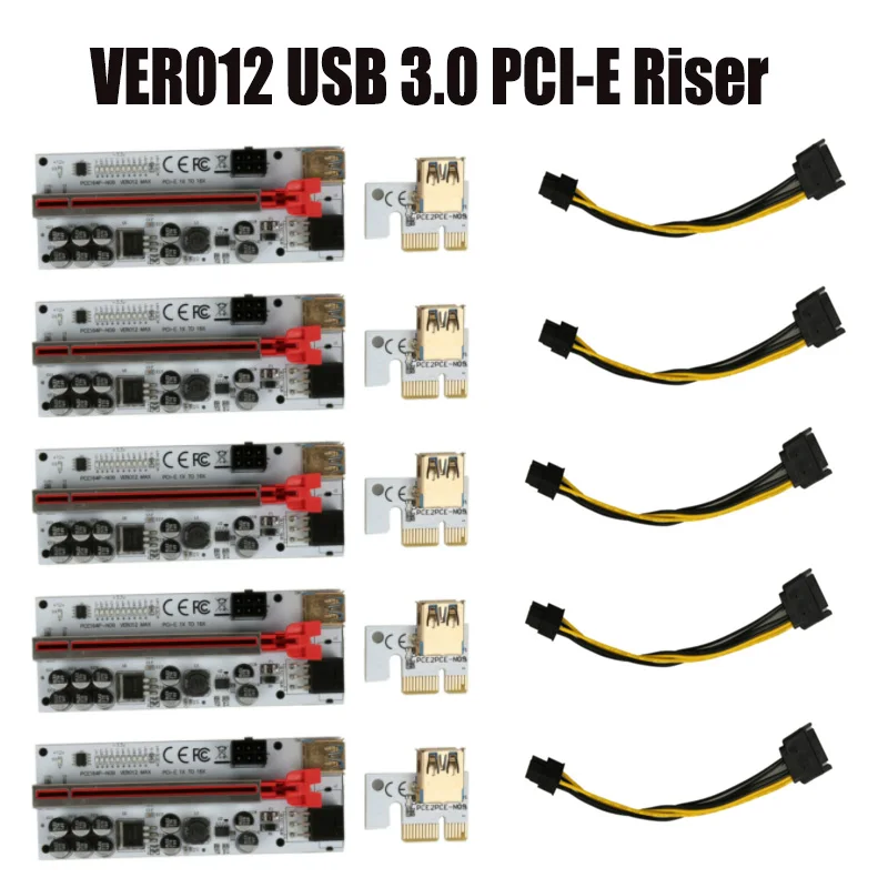 

5 шт. новейший Райзер VER012 MAX USB 3.0 PCI-E Райзер VER 012 MAX Экспресс 1X 16x Райзер для графического процессора адаптер Карта светодиодный индикатор рабо...