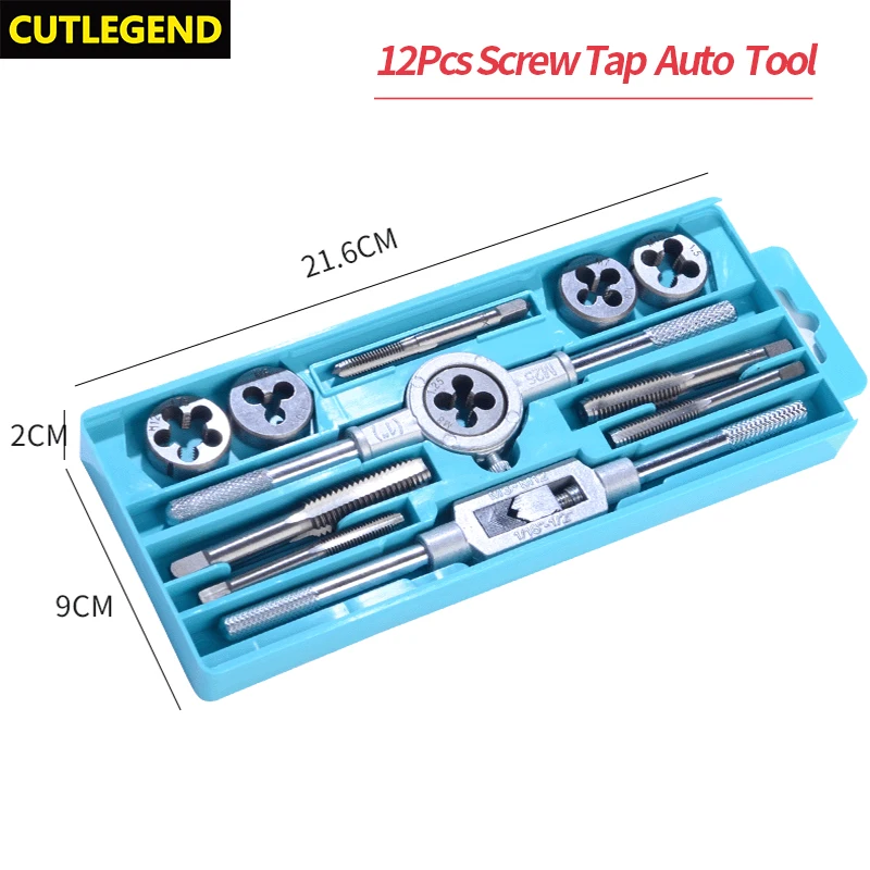 

6/8/12/20/40Pcs Metric Hand Tap and Die Set M3-M12 Screw Thread Plugs Straight Taper Reamer Tools