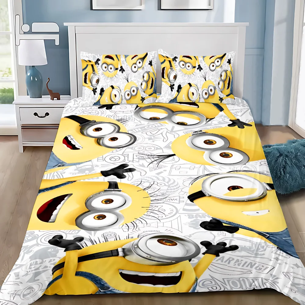 Duvet Cover Pillowcase Bedding Set Cartoon M-Minions Adult Boy Girl Bedroom Decoration Children Gift Single Double Large Size