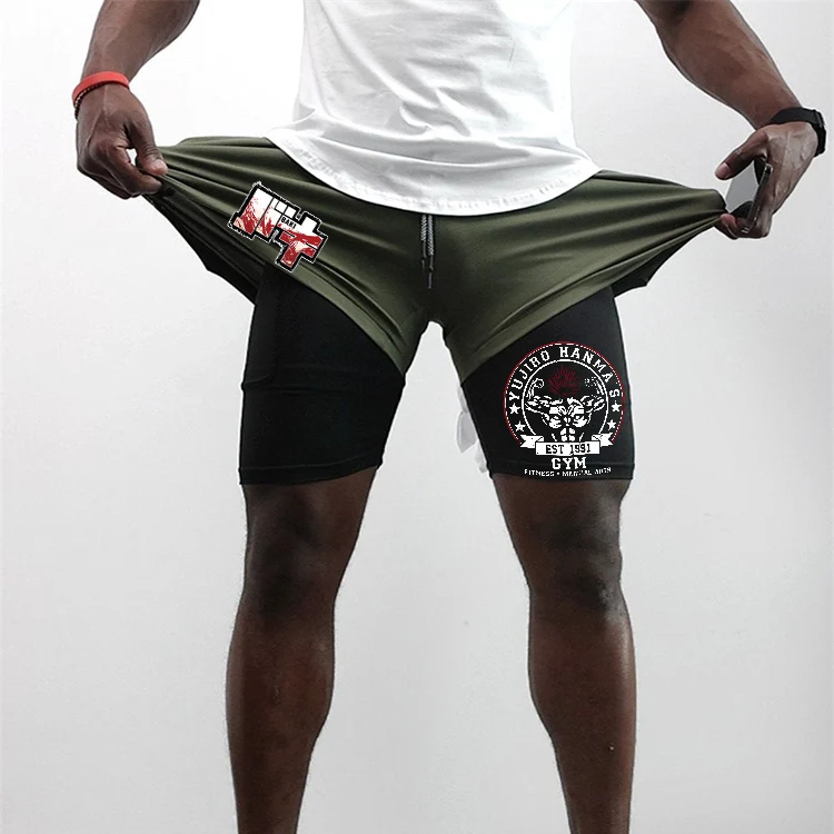 Anime Baki 2-in-1 Gym Performance Short Mens Athletic Compression Shorts Quick Dry Stretch Workout Fitness Running Jogging