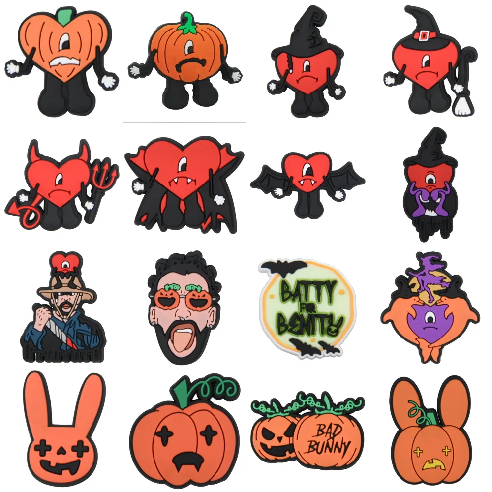 

Подвеска в виде крокса плохого кролика на Хэллоуин, украшения для обуви из ПВХ, тыквы, вампира, ведьмы, аксессуары для мужчин, женщин, мужчин, ...