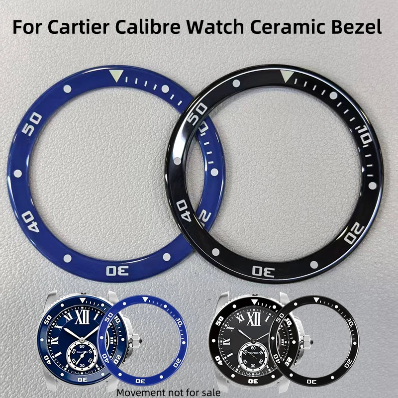 Фото Для мужских часов Cartier Calibre 42 мм: керамический безель, вставка для циферблата W7100056 W7100055 WSCA0010, сменное кольцо с разметкой 41x32.8 мм, запасные части. №1