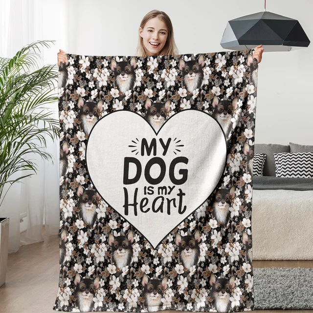 BlessLiving Romantic Lovely Flower Dog Flannel Throw Blanket 3D Color Kawaii Animal Blanket For Couch Chair Sofa Bed Decor 1