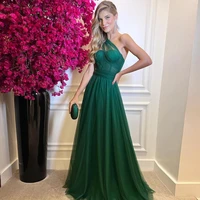 eeqasn green soft tulle long prom dresses a line one shoulder pleats wedding party gowns 2022 sashes saudi arabia evening dress