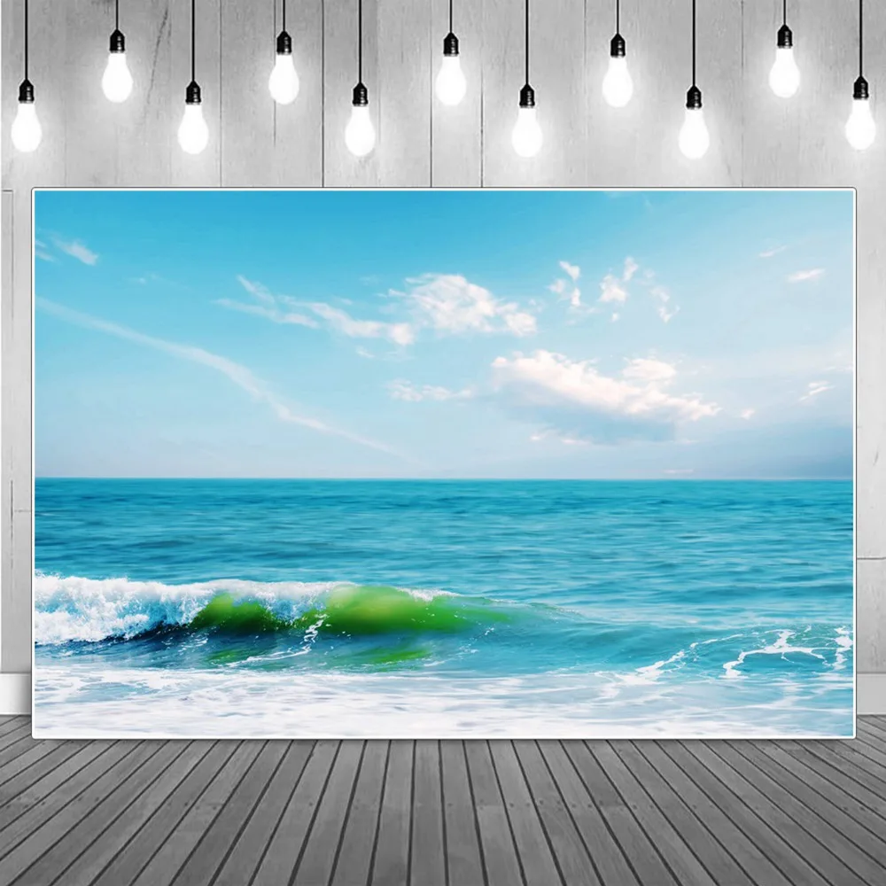 

Ocean Surface Birthday Party Photography Backdrops Children Blue Sea Waves Clouds Vocation Decoration Photographic Backgrounds