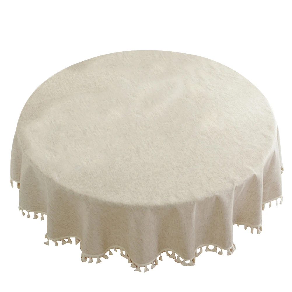 

Простые Чехлы для отелей, скатерть для стола, Повседневная однотонная кисточка, столовая, в скандинавском стиле, декоративная мягкая домашняя хлопковая льняная искусственная круглая
