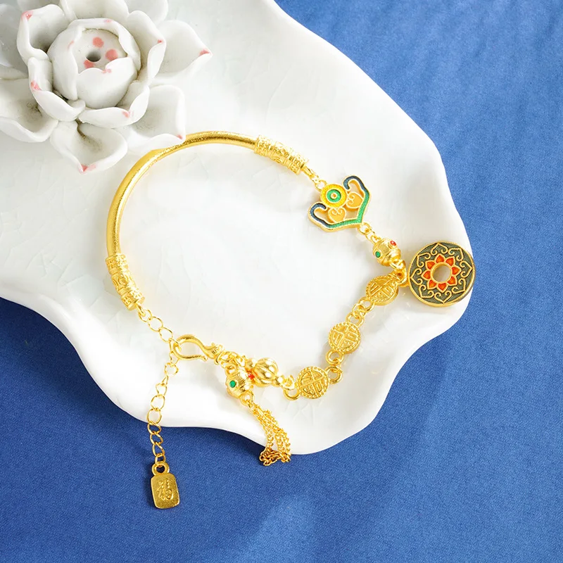 Новый стиль алюминиевый золотой браслет с цветком Галланга ретро-карта