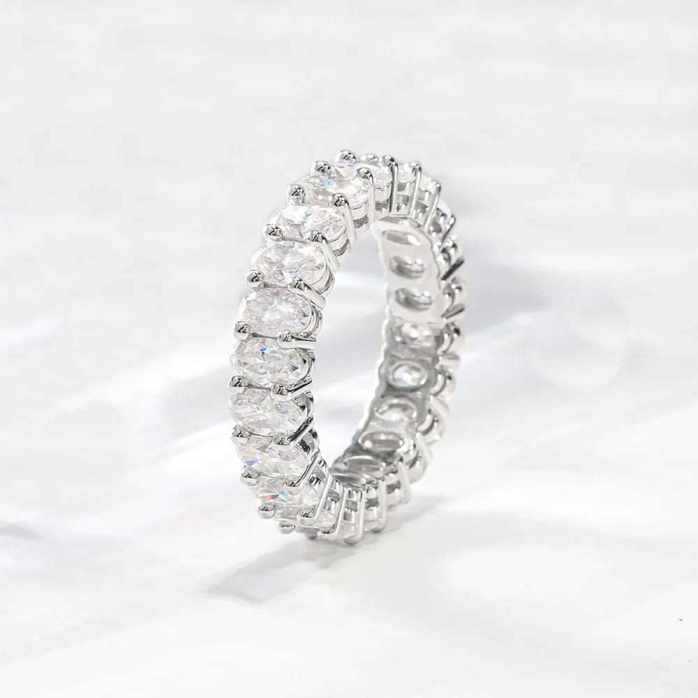 Shruno однотонное 14 к белое золото 2*3 мм овальная огранка муассанит обручальное