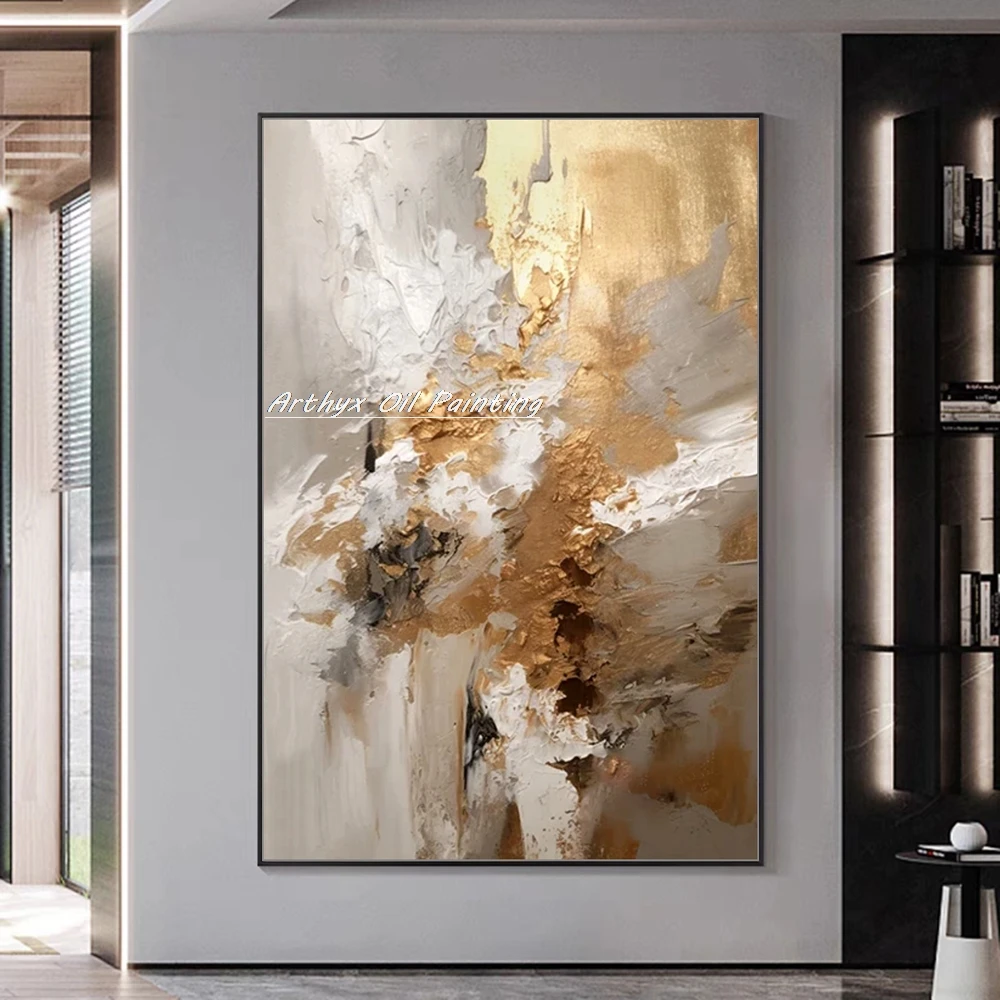 Arthyx ручная роспись текстуры абстрактная Золотая картина маслом на холсте