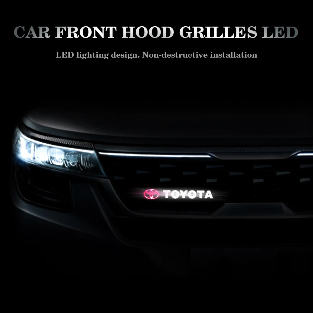 

Car Styling Logo Front Hood Radiator Grille LED Light Decor Lamp Exterior Accessories For Toyota Camry 40 Rav4 Mark Jzx90 Cresta