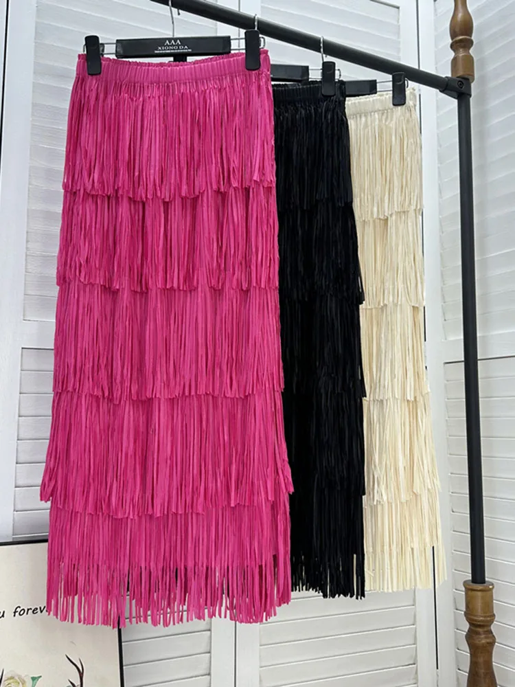 

Женская летняя юбка, новая плиссированная юбка в стиле пэчворк с бахромой и нишевой темпераментной универсальной и тонкой однотонной юбки D3597