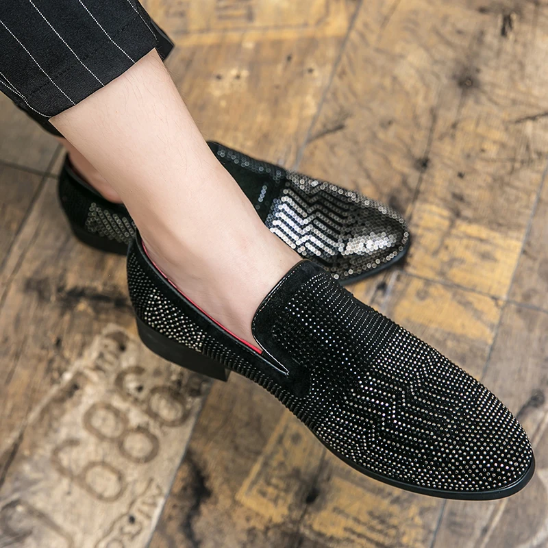 

Pointed Toe Rhinestone Loafers Wedding Dress Party Men's Shoes Casual Fashion Business MoccasinsWork Professional Shoes