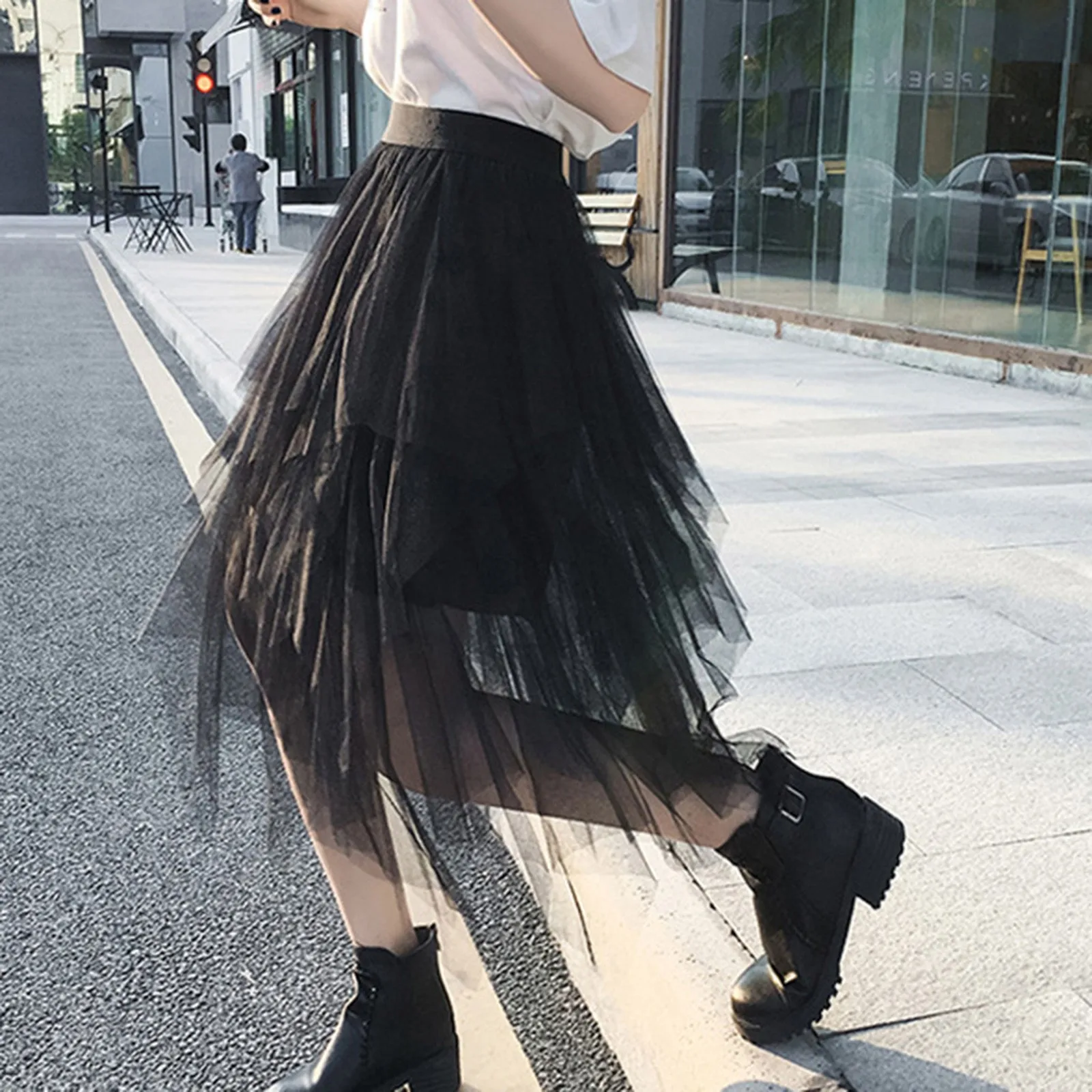 

Женские сетчатые юбки-пачки, модные элегантные плиссированные макси-юбки с высокой талией, асимметричная уличная одежда, длинные юбки, Женс...