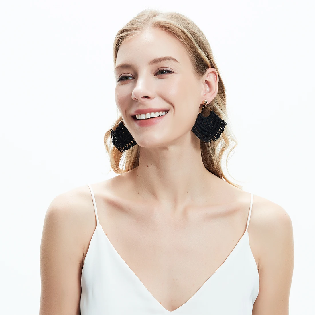 Большие богемные серьги Kaseakia ручной работы в стиле бохо из хлопка с кисточками