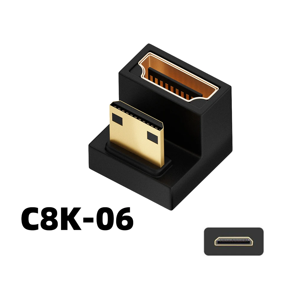 

360 Degree Angled U-shaped L Converter Mini HD Male to HDMI-compatible 2.1V Female Extension 4K 8K 60Hz Adapter