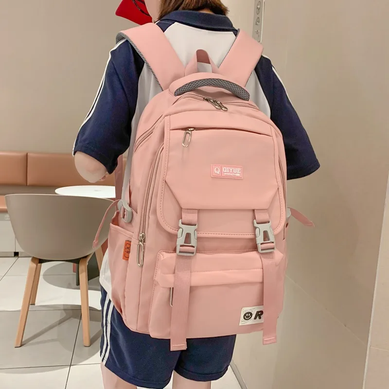 

Nylon Waterproof Women's Backpack Large Capacity Girls Backpack Youth Outdoor Travel Bag College Student Solid Color Schoolbag