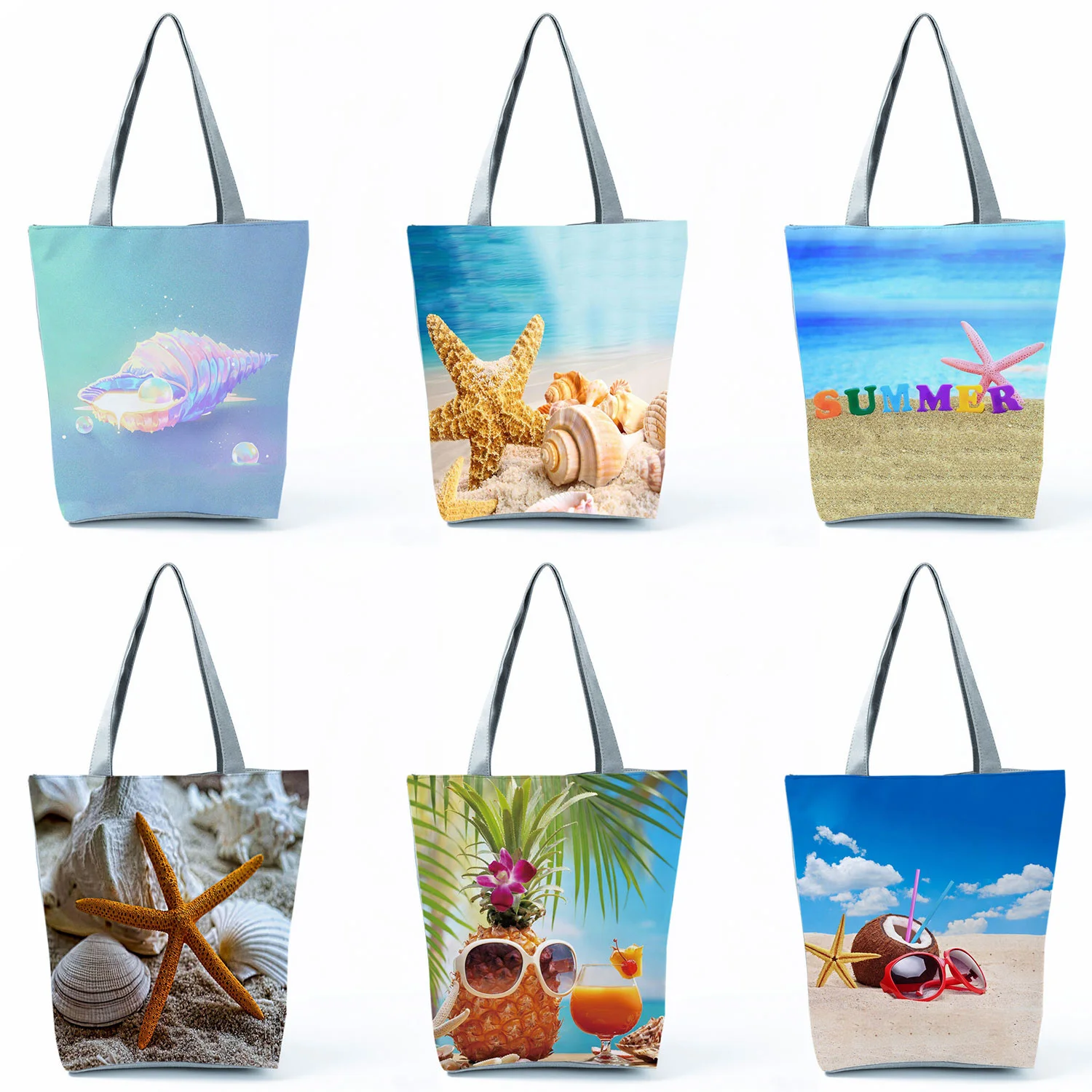 

Starfish Shell Shape Tote Cartoon Casual Women Shoulder Bag High Capacity Foldable Travel Beach Bag Eco Reusable Shopping Bags