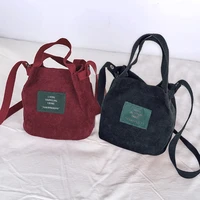 corduroy tote bag for women pack bags versatile characters with hasp preppy style students pure color one shoulder bag portable