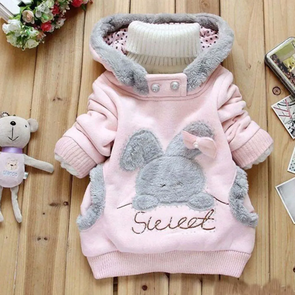 

Trendy girls bunny Artificial fleece sweatshirt hoodie pullover outwear coat
