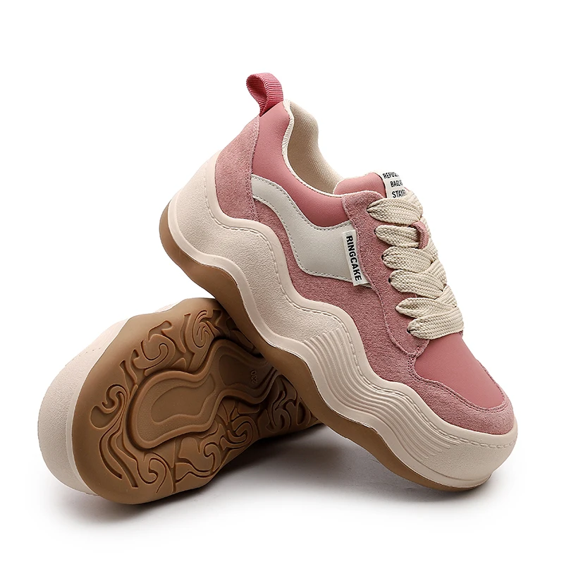 Genuine Leather Casual Sneakers for Women Platform Luxury Dad Shoes