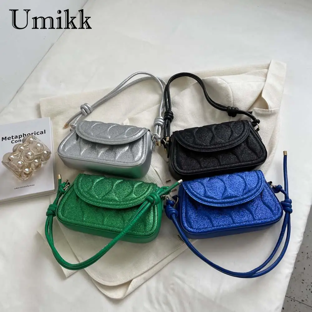 

Модная сумка через плечо с блестками для женщин, нишевые дизайнерские тоуты из искусственной кожи на завязках-лямках для подмышек, сумочки, ...