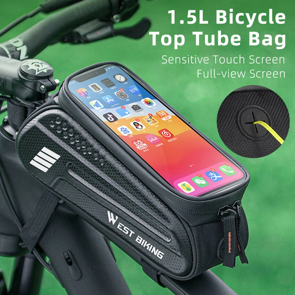 

1.5L Large Capacity Bicycle Bag Waterproof Front Tube Bag Touchscreen Phone Case Holder For 7 Inch Phone Cycling Accessories
