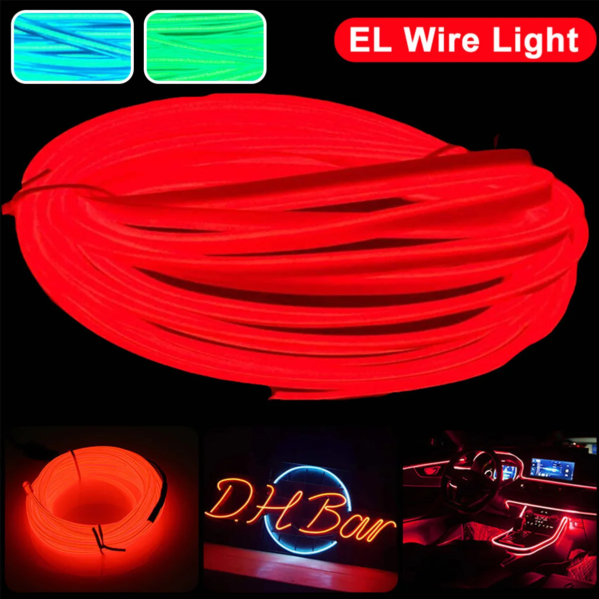 

Светодиодная лента для салона автомобиля, провод EL 9,8 Фута, 3 в, работает от батарейки