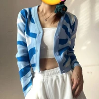 knitted cardigan sweater women v neck single breasted fashion water ripple cropped short jacket sweet ladies clothing 2021 fall