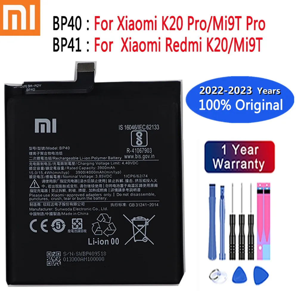 4000 мАч 100% оригинальный запасной аккумулятор BP41 BP40 для Xiaomi Redmi K20 Pro Mi 9T Pro Mi9T Redmi K20Pro, Премиум оригинальный аккумулятор