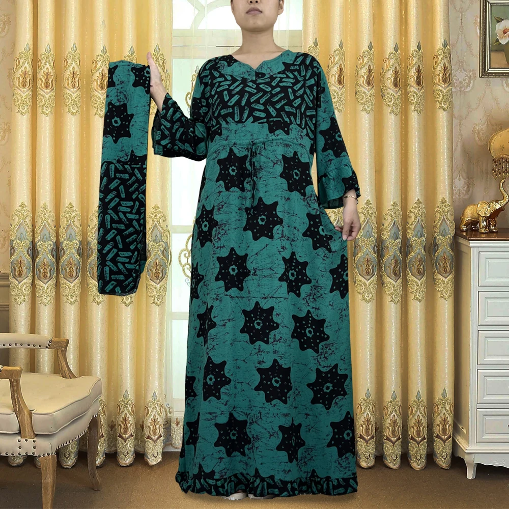 Длинное мусульманское платье с круглым вырезом, свободного размера