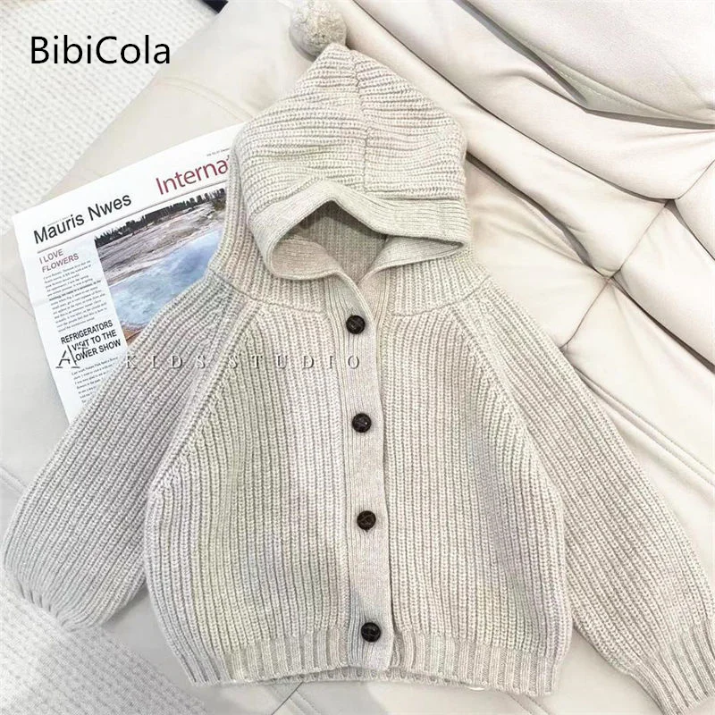 

Коллекция 2022 года, весенне-осенний вязаный шерстяной кардиган с капюшоном, Свитера для мальчиков и девочек универсальные топы для детей воз...